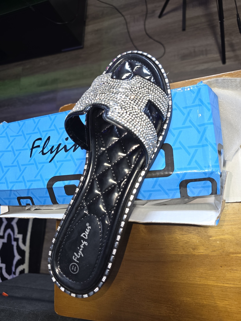 Black Crystal Embellished Slide Mule